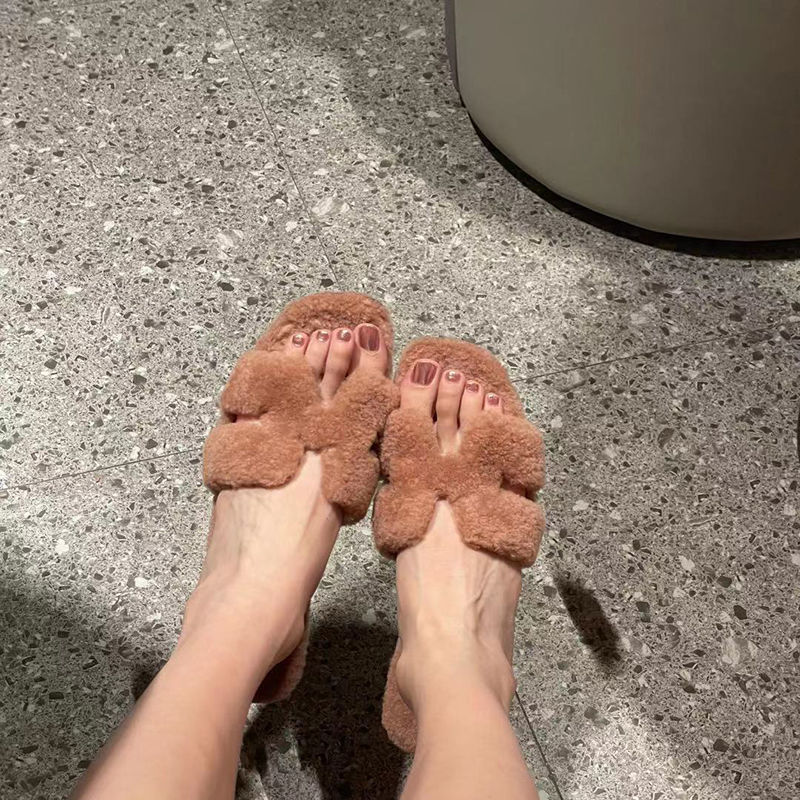 Replica Designer Hermes Women Fashion H Fur Flat Slippers