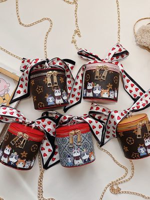 Replica Designer LV Children Mini Cylinder Cartoon Print Chain Messenger Bag