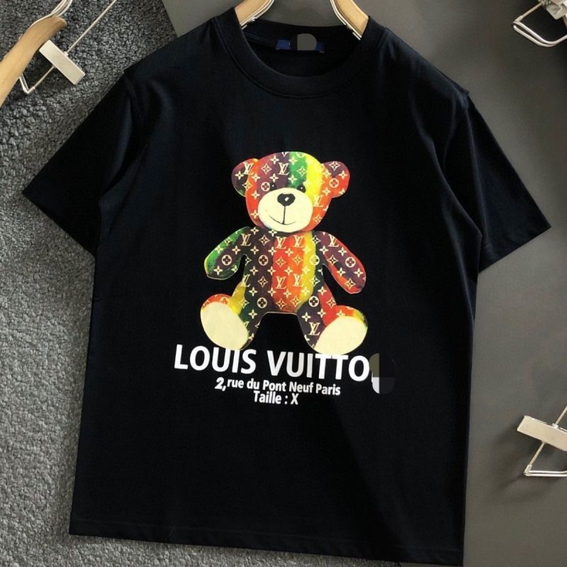 Replica Designer Louis Vuitton Casual Multicolor Bear Print Crew Neck Short Sleeve T-Shirt