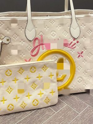 Replica Designer Louis Vuitton Embroidery Tote Canvas Shoulder Bag