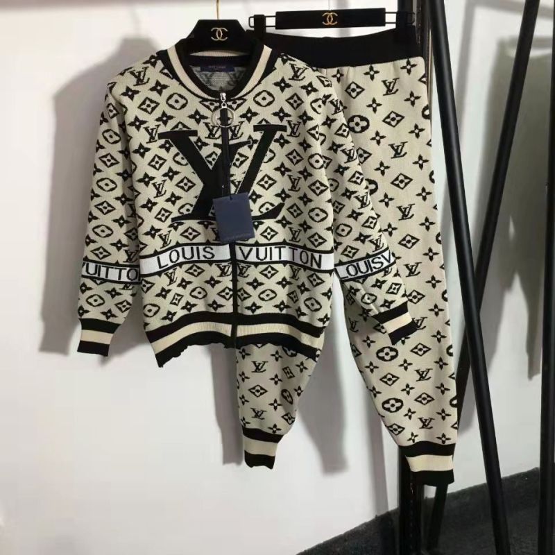 Replica Designer Louis Vuitton Fashion Casual Letter Splicing Knit Sweater And Leggings Two-Piece Sets