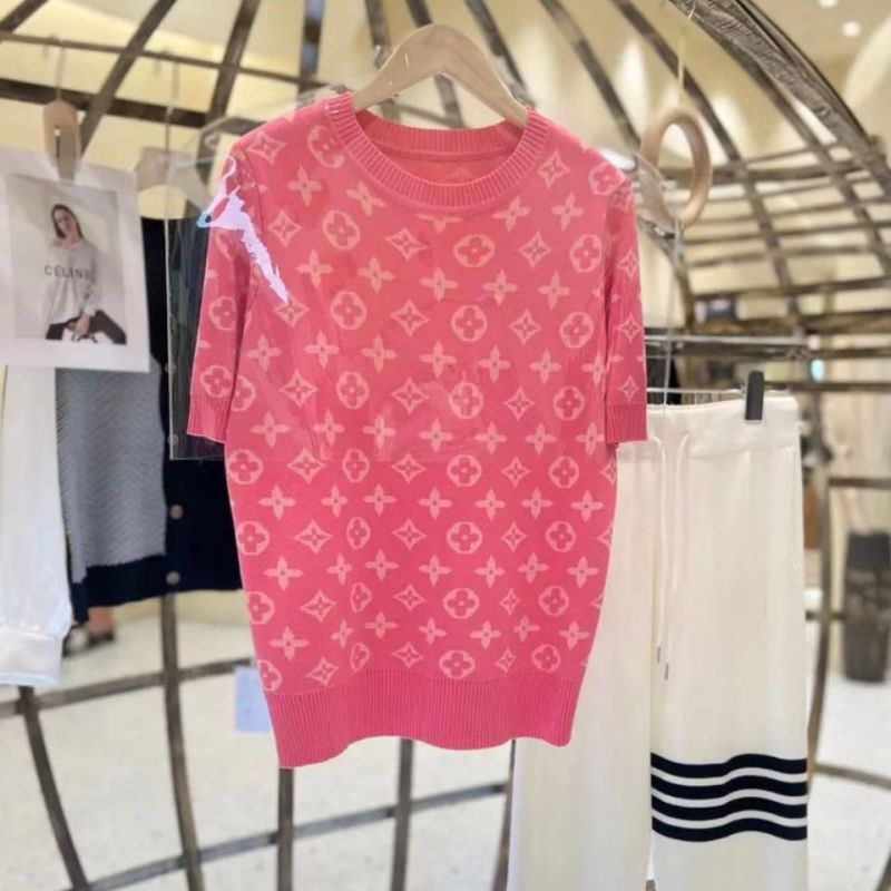 Replica Designer Louis Vuitton Fashion Jacquard Crew Neck Short Sleeve Knit Top