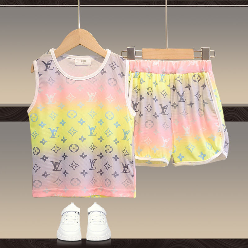 Replica Designer Louis Vuitton Fashion Kids Gradient Print Sports Tank Top Two Piece Set