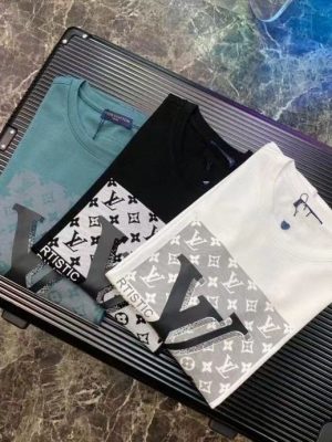 Replica Designer Louis Vuitton Fashion Letter Print Crew Neck Loose T-Shirt