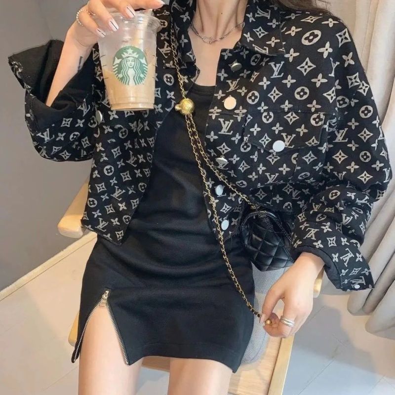 Replica Designer Louis Vuitton Fashion Letter Print Denim Short Jacket