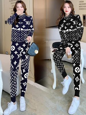Replica Designer Louis Vuitton Fashion Letter Print Top + Pants Two-Piece Set