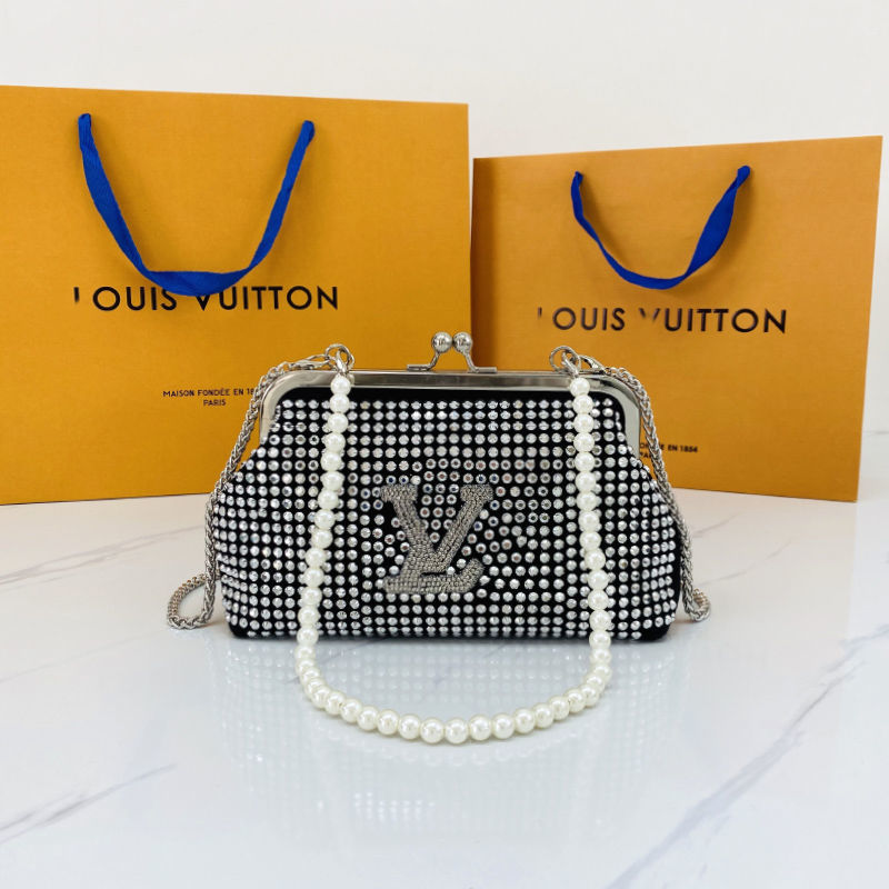 Replica Designer Louis Vuitton Moda Strass Imitazione Perla Catena Borsa a tracolla