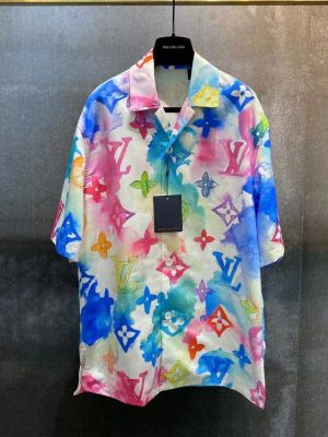 Replica Designer Louis Vuitton Fashion Tie-Dye Monogram Print Lapel Shirt