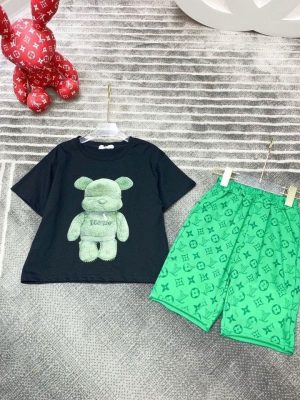 Replica Designer Louis Vuitton Kids Cartoon Print Short-Sleeved T-Shirt + Shorts Two-Piece Set