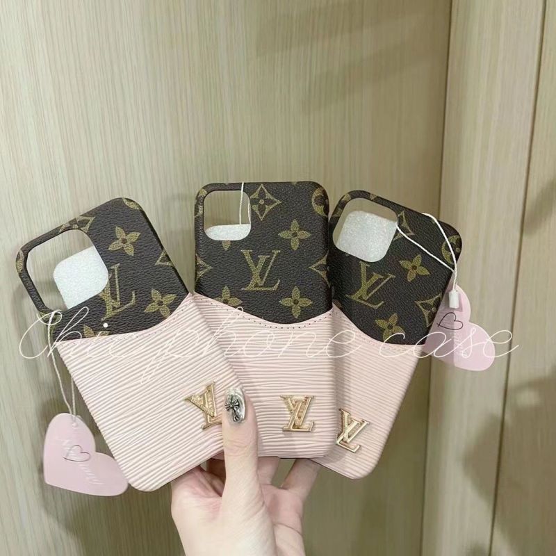 Replica Designer Louis Vuitton Luxury Card Letter Flower Pattern Half Pack Mobile Phone Case