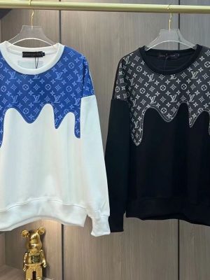 Replica Designer Louis Vuitton Men And Women Old Flower Printed Stitching Style Loose Sweater