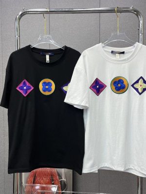 Replica Designer Louis Vuitton Men And Women Retro Embroidery Short-Sleeved T-Shirt