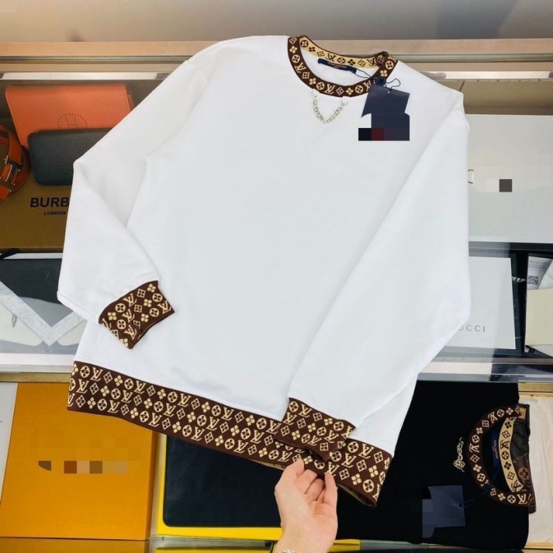 Replica Designer Louis Vuitton Men Knitted Stitching Pattern Round Neck Casual All-Match Long-Sleeve Sweater