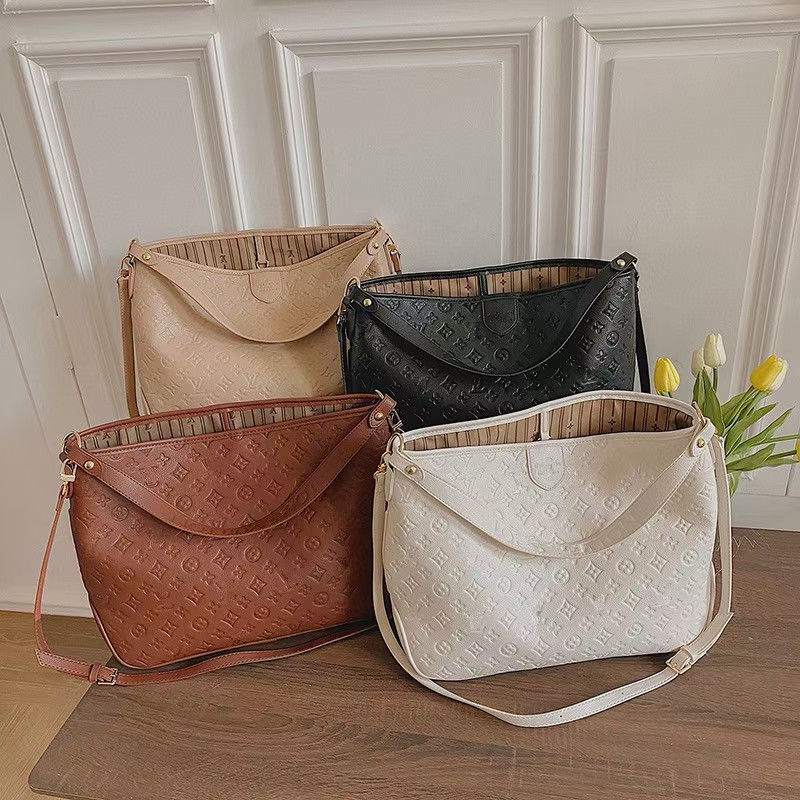 Replica Designer Louis Vuitton Vintage Embossed Solid Large Capacity Shoulder Tote Bag
