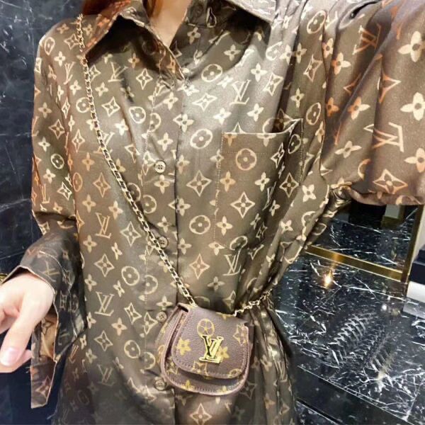 Replica Designer Louis Vuitton Vintage Letter Print Midi Shirt
