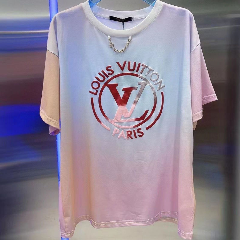 Replica Designer Louis Vuitton Women Fashion Colorblock Print Gradient Color Short-Sleeved T-Shirt Top