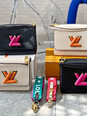 Replica Designer Louis Vuitton Women Fashion Pinstripes Pattern Rotary Lock Messenger Bag