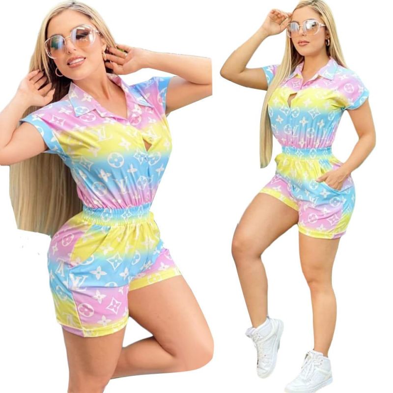 Replica Designer Louis Vuitton Women Fashion Slim Printing Casual Jumpsuit