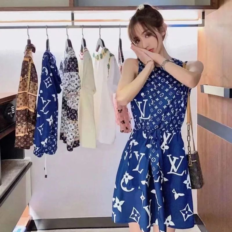 Replica Designer Louis Vuitton Women Fashion Waist Letter Print Dress