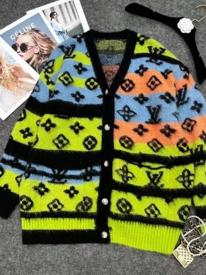 Replica Designer Louis Vuitton Women Multicolor Contrast Casual Fashion All-Match Cardigan Sweater