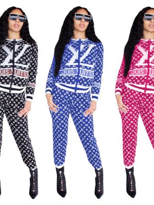 Replica Designer Louis Vuitton Women Printing Casual Sports Suit Two-Piece Set