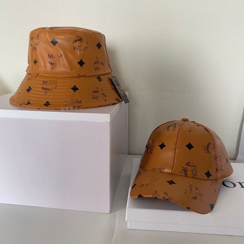 Replica Designer MCM Monogram PU Bucket Hat Cap