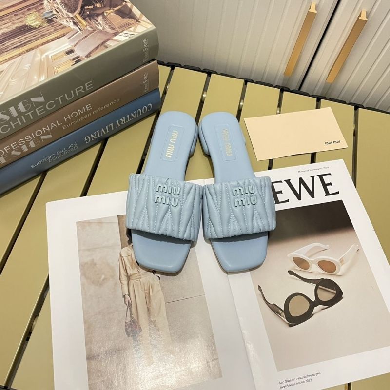 Replica Designer Miumiu Fashion Solid Color Pleated Square Toe Slippers