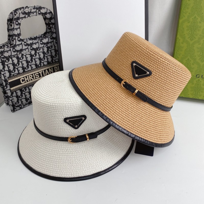 Replica Designer Prada Belt Buckle Big Brim Shade Straw Hat