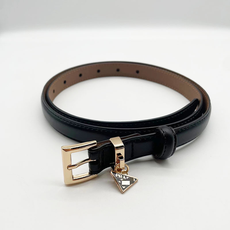 Replica Designer Prada Black Cowhide Boned Edge CraftsmanshipTemperament Belt