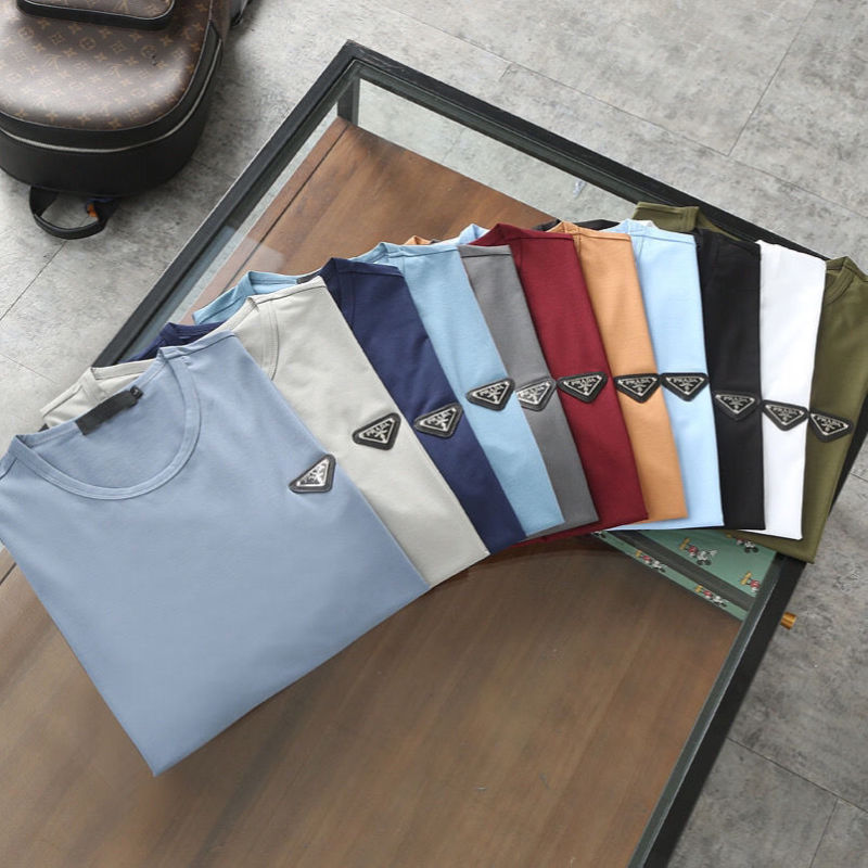 Replica Designer Prada Men Mercerized Cotton Simple Black Casual Round Neck Short-Sleeved T-Shirt