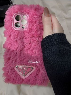 Replica Designer Prada Plush Simple Soft Glue Phone Case