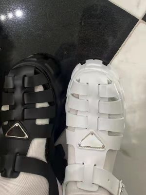 Replica Designer Prada Thick Bottom One Word Buckle Round Head Hollow Sandals