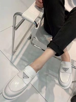 Replica Designer Prada Thick-Soled Solid Color A Pedal Platform Loafer Shoes