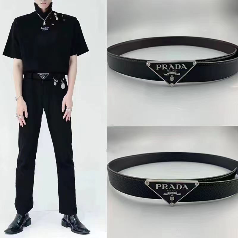 Replica Designer Prada Trendy Alphabet Triangle Buckle Belt