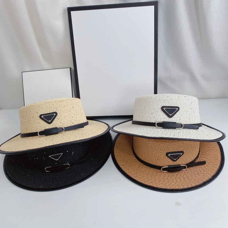 Replica Designer Prada Wild Belt Decorated With Black Edging Flat Top Straw Hat