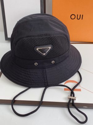 Replica Designer Prada Windproof Breathable Black Simple Fisherman Hat