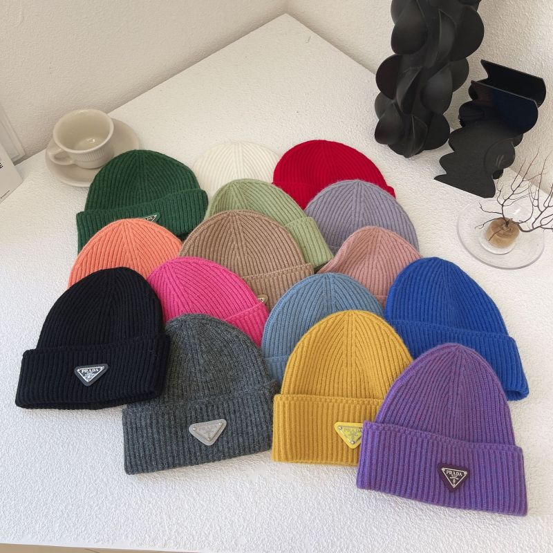 Replica Designer Prada Women and Men Winter Warm Melon Skin Monochrome Knitted Hat