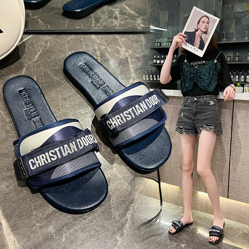 Replica Designer Replica Dior Design Women Velcro Flat Fashion Outer Wear Large Size Slippers