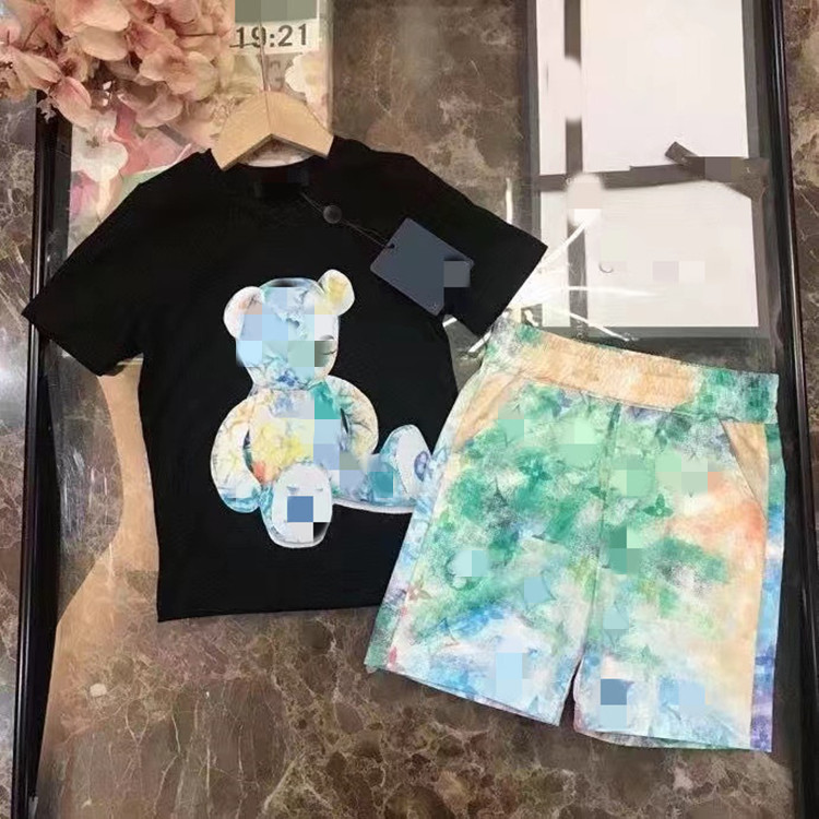 Replica Designer Summer Fashion Kids Cartoon Tie Dye Two-Piece Short-Sleeved Tee Shorts Cotton Set