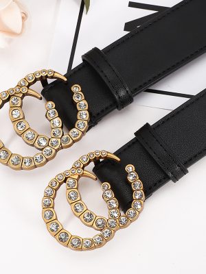 Replica Designer Women Fashion Double G Leather Smooth Buckle Belt