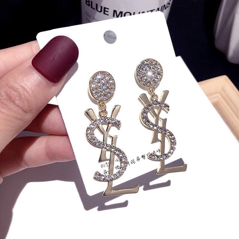 Replica Designer YSL Fashion Rhinestone Letter Earrings