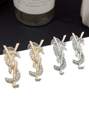 Replica Designer YSL Women Fashion Letter Imitation Rhinestone Earrings