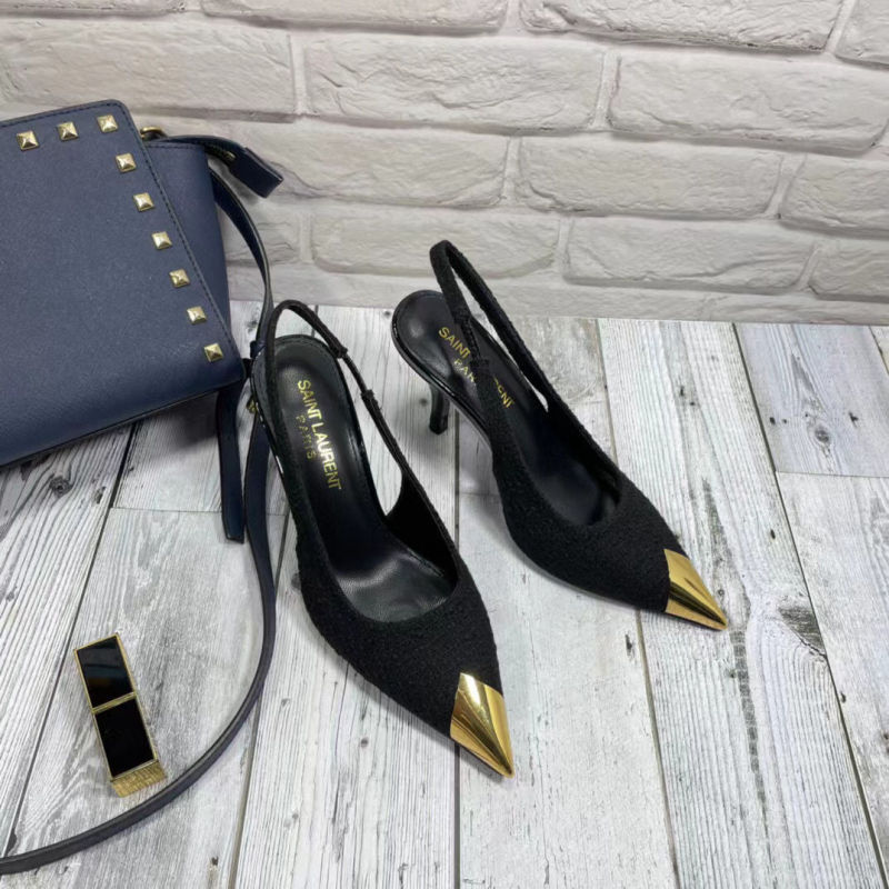 Replica Designer YSL Women Fashion Metal Pointed Toe High-Heeled Sandals