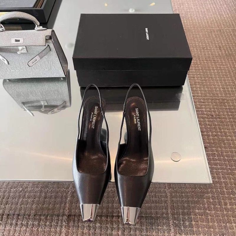 Replica Designer YSL Women High Heels Sexy Metal Square Head Hollow Sandals