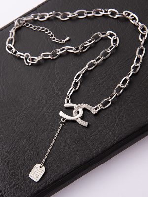 Replica Designer er Chanel Unisex Fashion Double C Titanium Steel Pearl Necklace