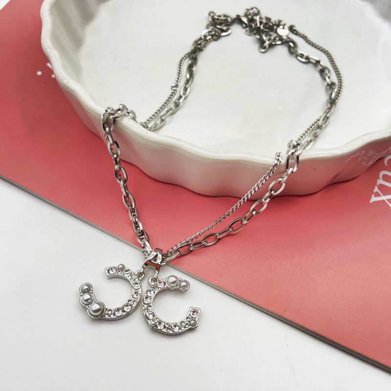 Replica Designer er Chanel Women Double C Pearl Titanium Steel Necklace