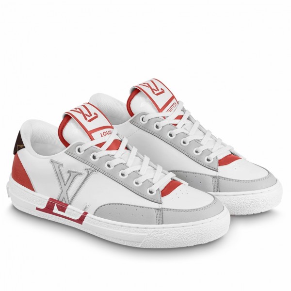 Replica Louis Vuitton Charlie Sneakers In White Leather With Red Detail For Sale
