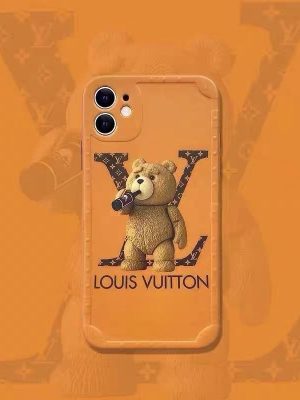 replica designer louis vuitton monogram Drinking Bear Couple Apple 12Promax Mobile Phone case